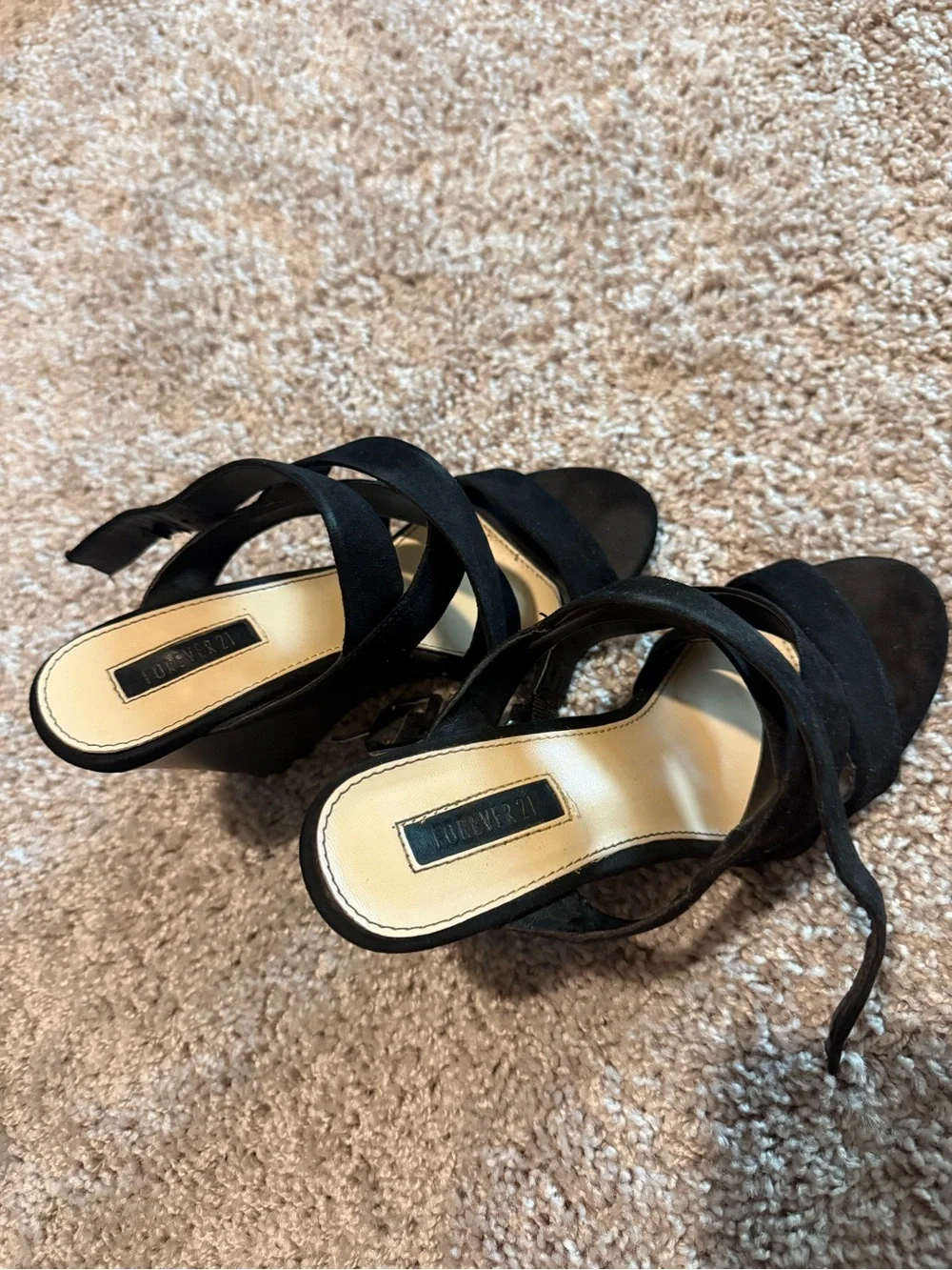 Forever 21 Black Strappy Wedge Sandals